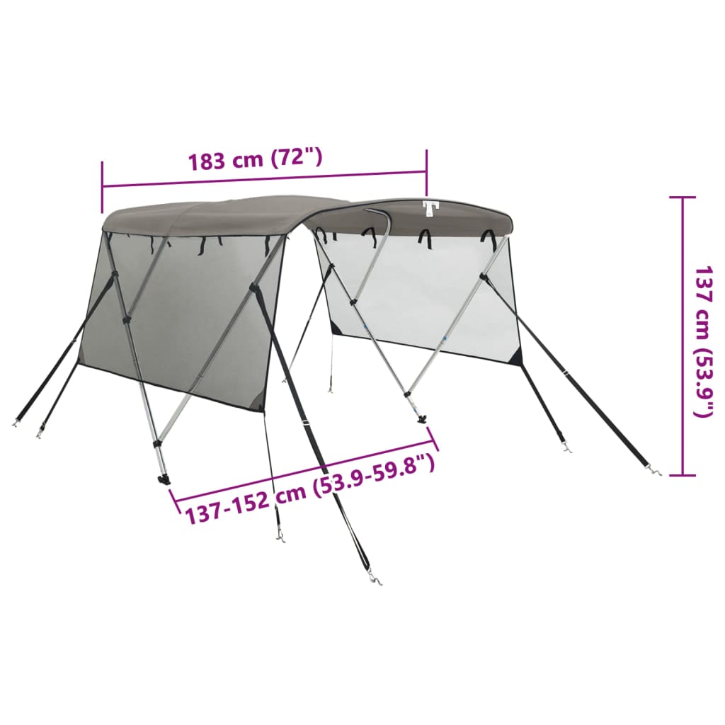 Háromágú bimini tető hálós oldalfalakkal 183x(137-152)x137 cm 12