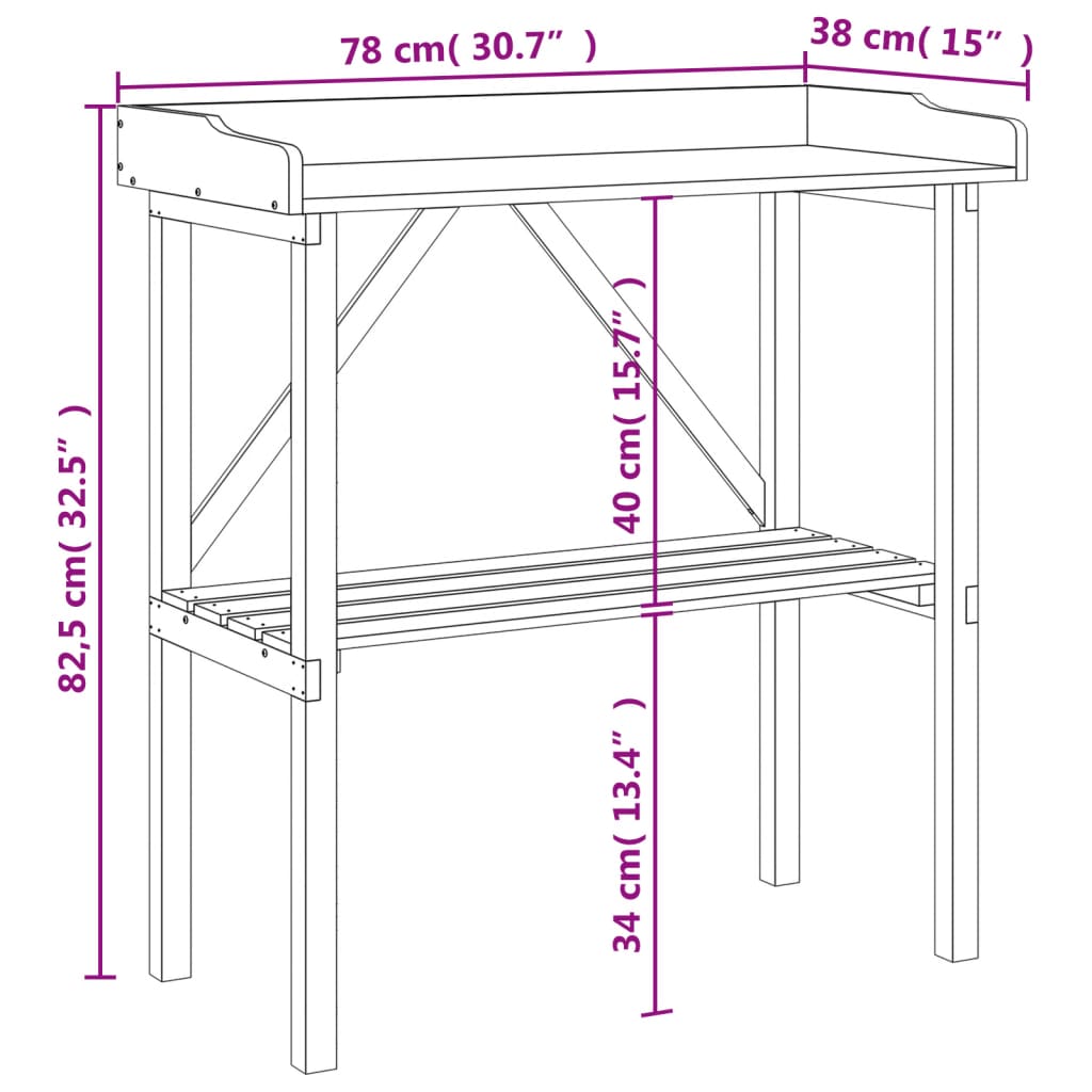 Tömör fenyőfa növénytartó asztal polccal 78x38x82,5 cm 9