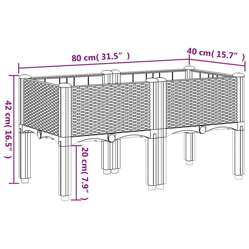 Kékszürke PP rácsos kerti ültetőláda 80 x 40 x 42 cm 7