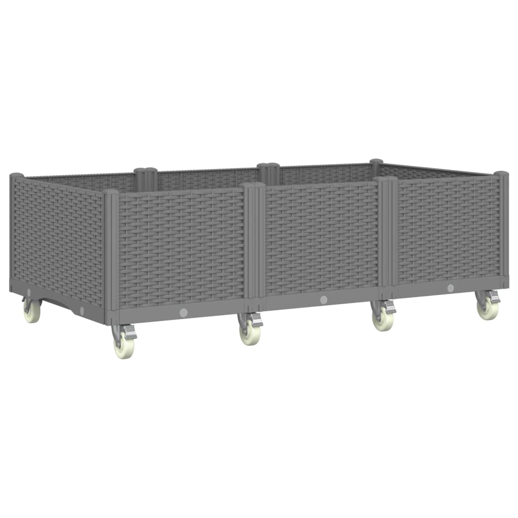 Világosszürke PP rácsos kerekes ültetőláda 150 x 80 x 54 cm 2