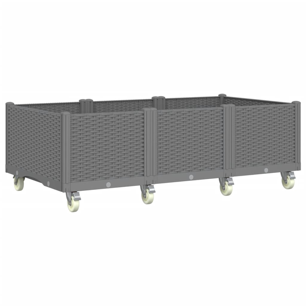 Világosszürke PP rácsos kerekes ültetőláda 150 x 80 x 54 cm 5