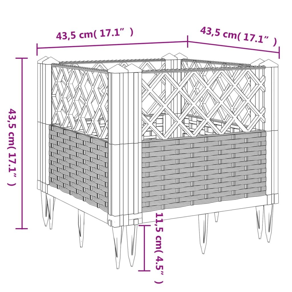 Fehér polipropilén kerti virágláda cövekekkel 42,5x42,5x28,5 cm 8