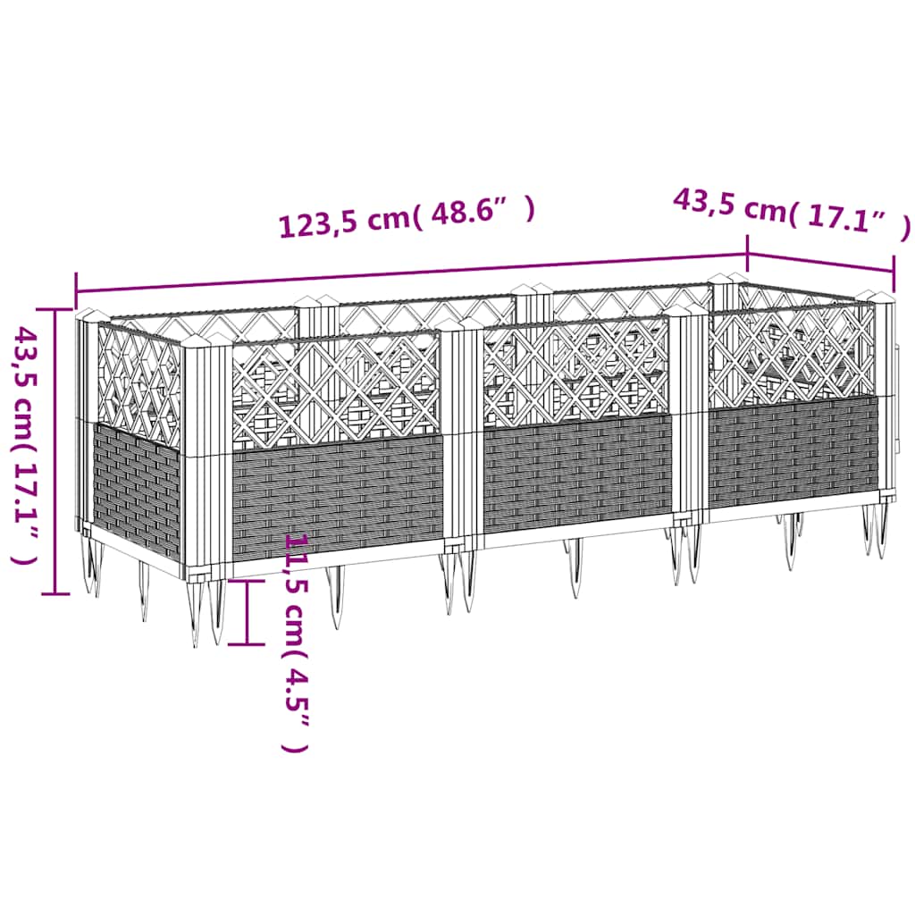 Kékszürke PP kerti virágláda cövekekkel 123,5 x 43,5 x 43,5 cm 8