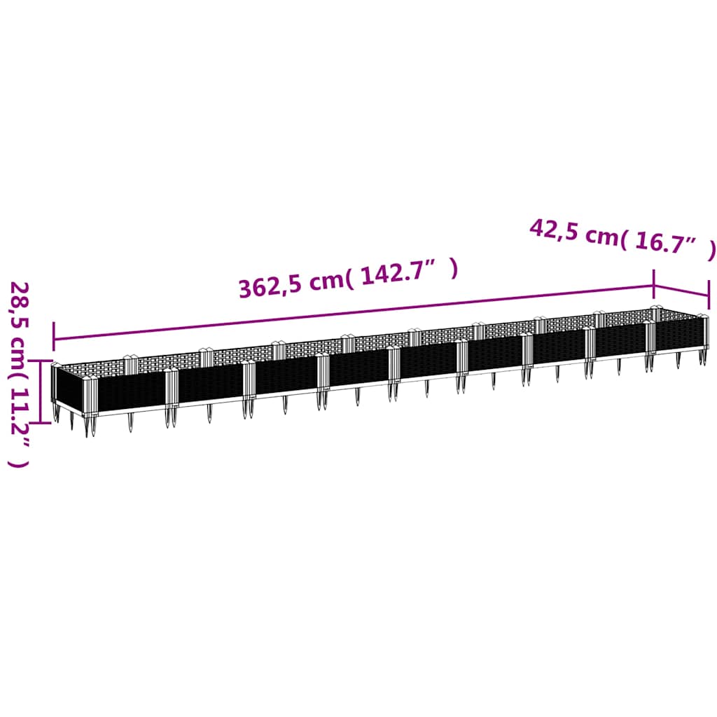 Kékszürke PP kerti virágláda cövekekkel 362,5 x 42,5 x 28,5 cm 8