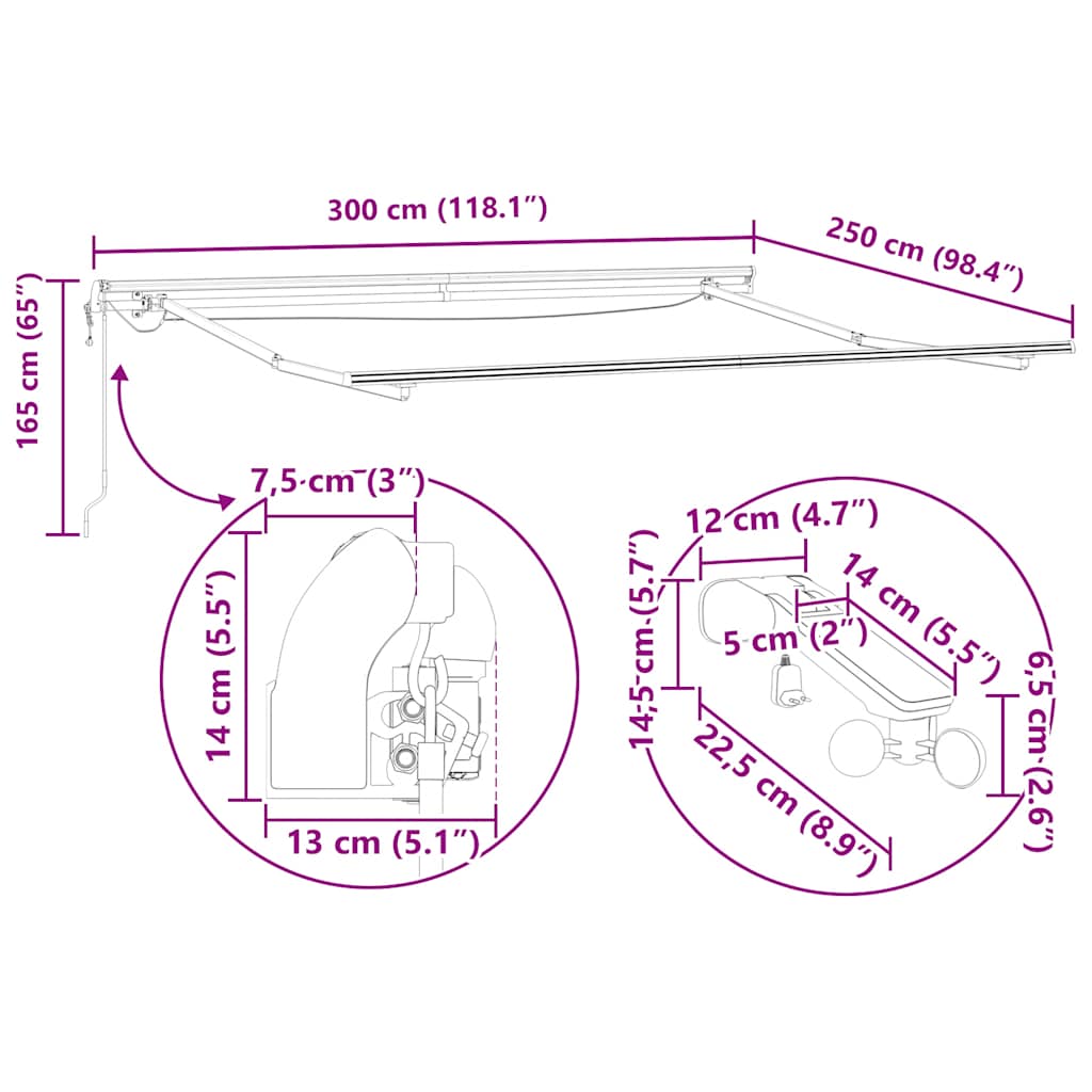 Burgundi vörös automata kihúzható LED-es napellenző 300x250 cm 17