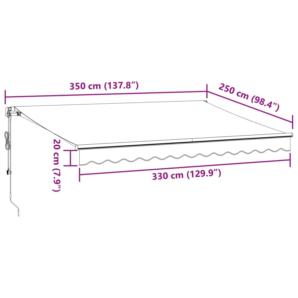 Burgundi vörös automata kihúzható LED-es napellenző 350x250 cm 12