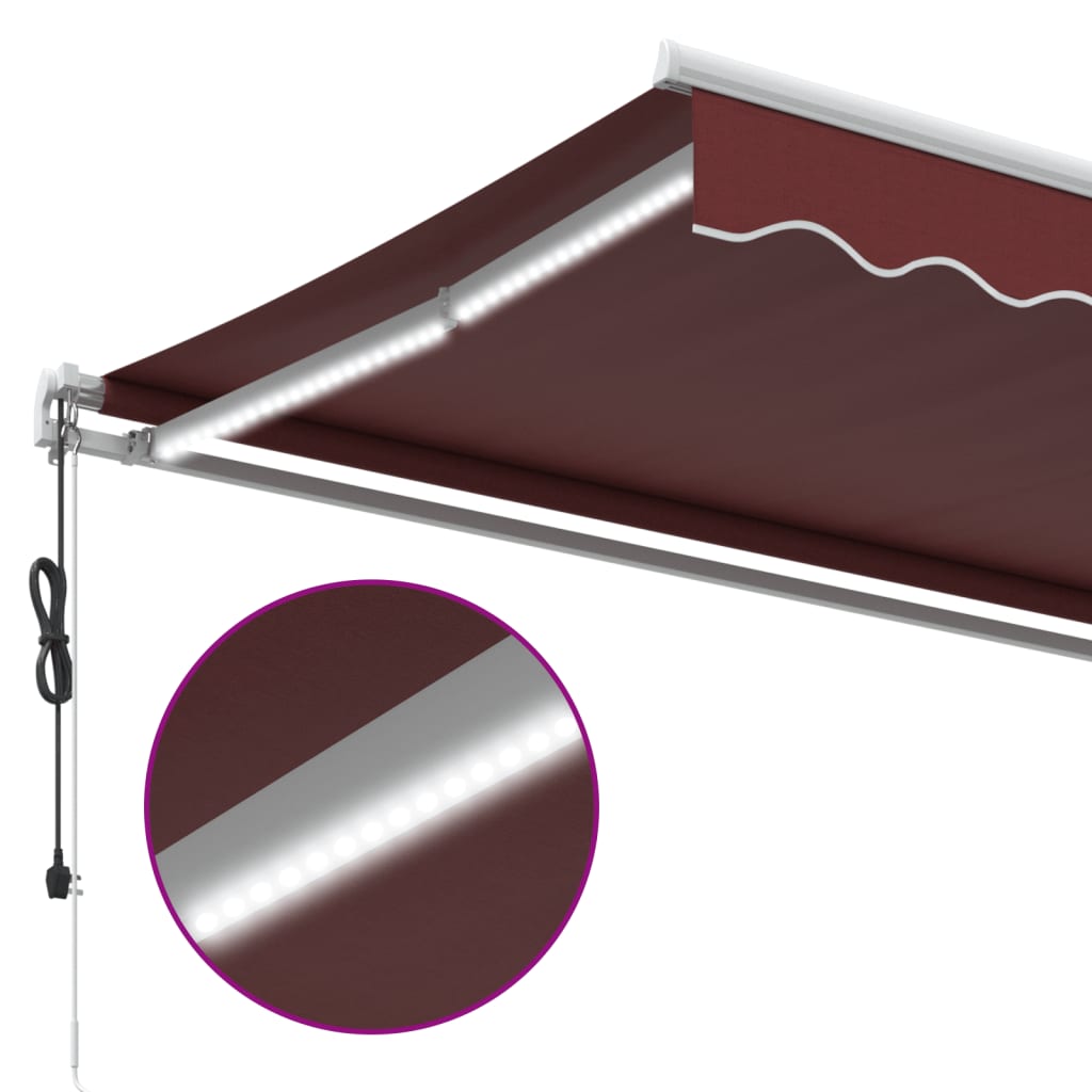 Burgundi vörös automata kihúzható LED-es napellenző 350x250 cm 6
