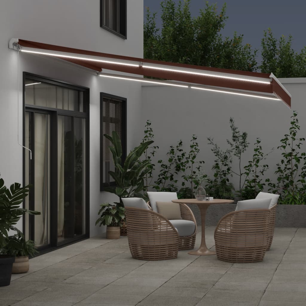 Barna kézzel kihúzható LED-es napellenző 400 x 350 cm 3