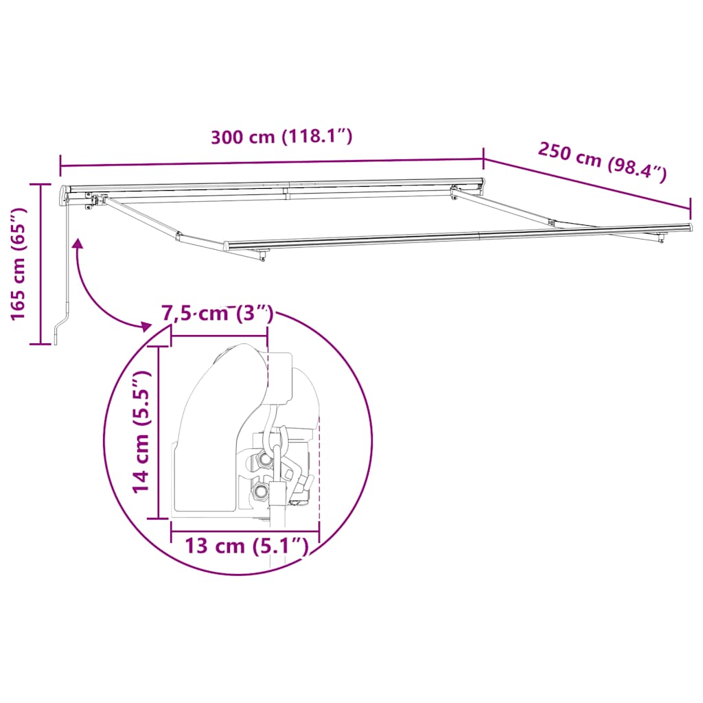 Antracitszürke-fehér kézzel kihúzható napellenző 300 x 250 cm 11