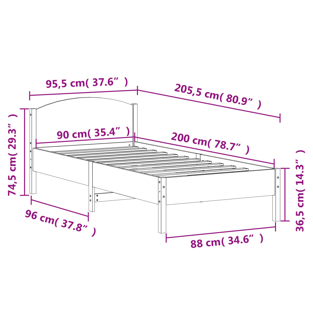 Viaszbarna tömör fenyőfa ágy matrac nélkül 90 x 200 cm 9