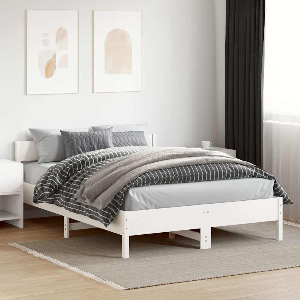 Fehér tömör fenyőfa ágy matrac nélkül 140 x 200 cm