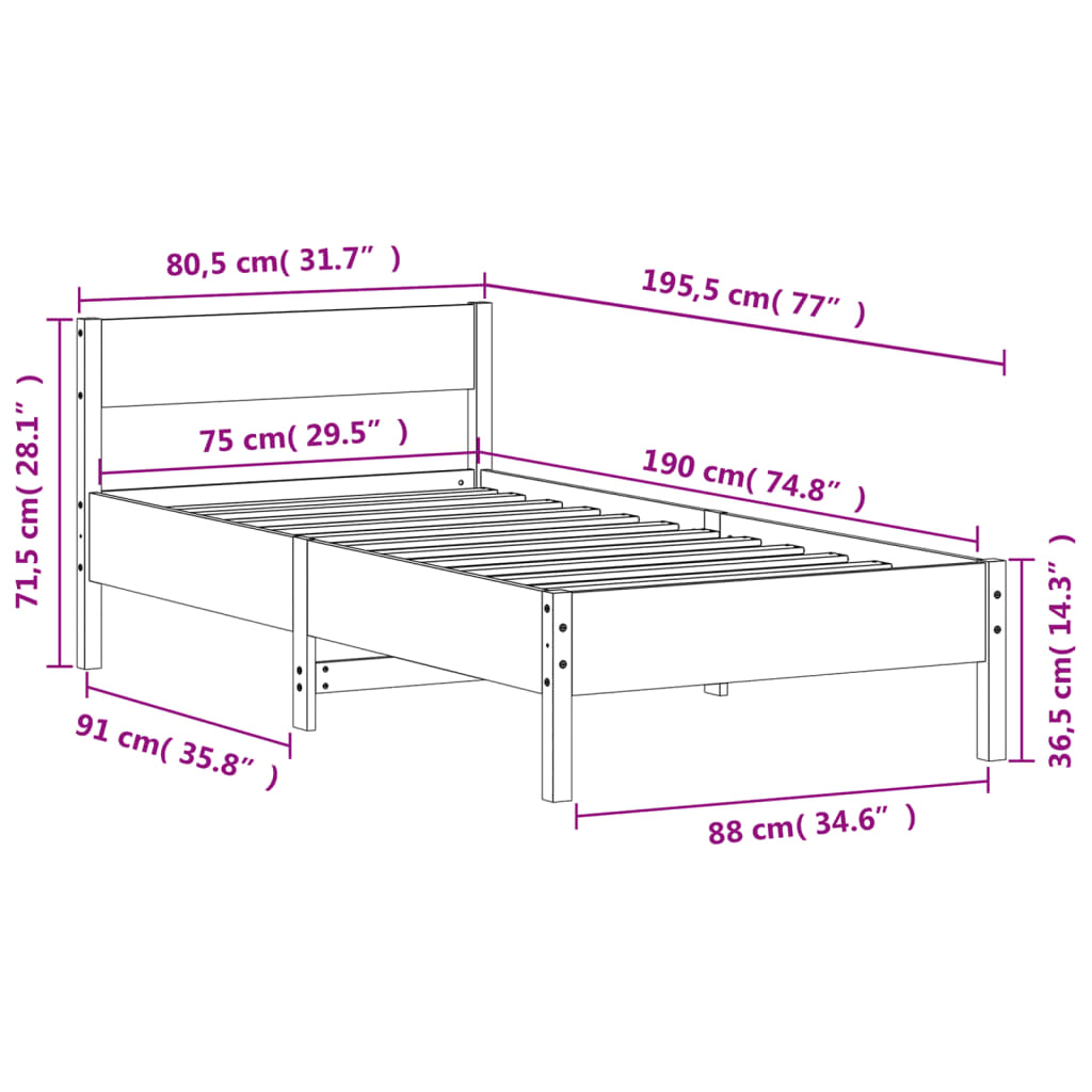 Viaszbarna tömör fenyőfa ágy matrac nélkül 75 x 190 cm 9