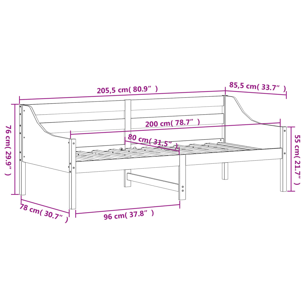 Viaszbarna tömör fenyőfa kanapéágy matrac nélkül 80 x 200 cm 9