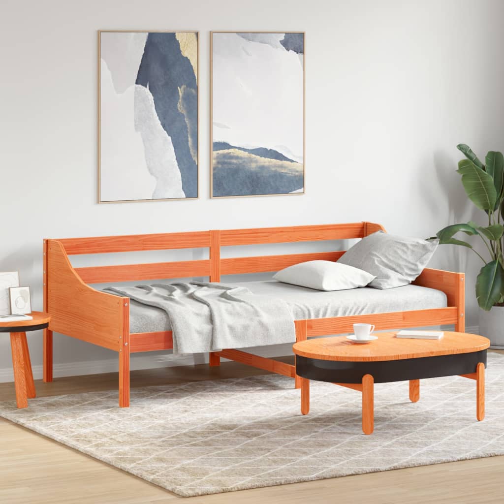 Viaszbarna tömör fenyőfa kanapéágy matrac nélkül 80 x 200 cm
