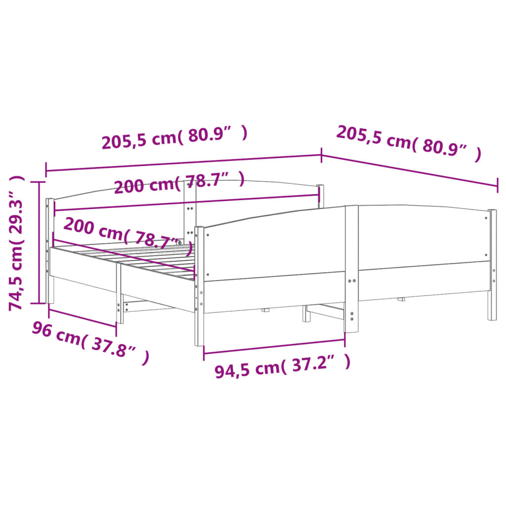 Fehér tömör fenyőfa ágy matrac nélkül 200 x 200 cm 9