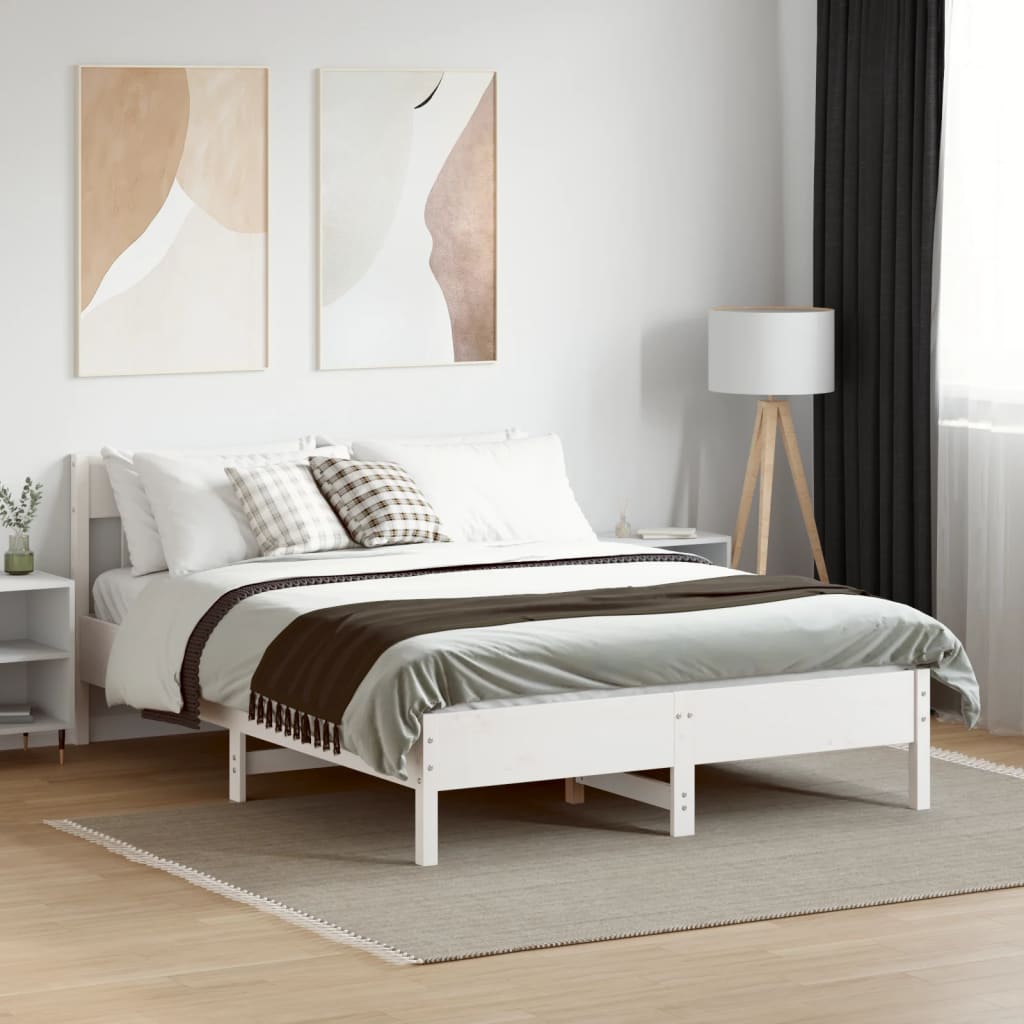 Fehér tömör fenyőfa ágy matrac nélkül 160 x 200 cm