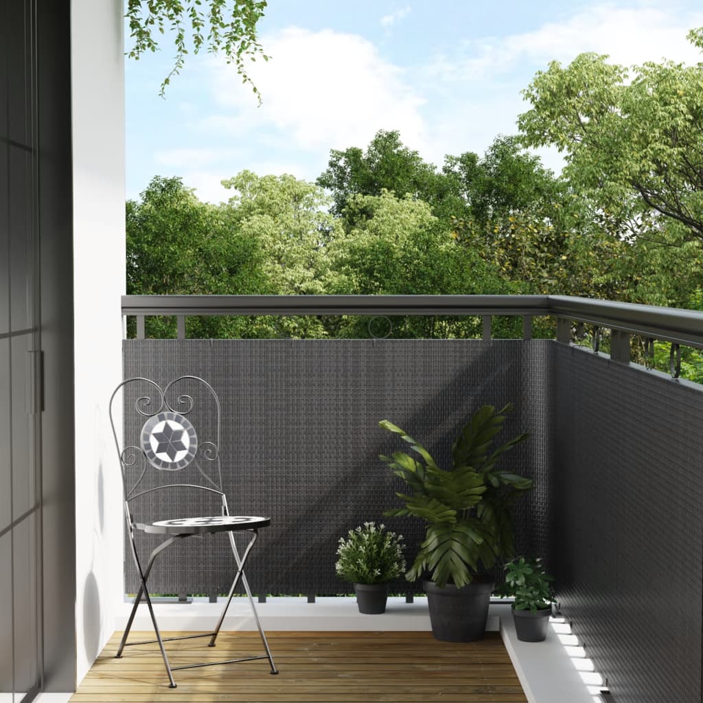 Antracitszürke polyrattan erkélyparaván 600x90 cm