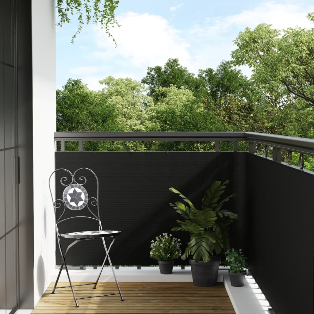 Fekete polyrattan erkélyparaván 400x80 cm