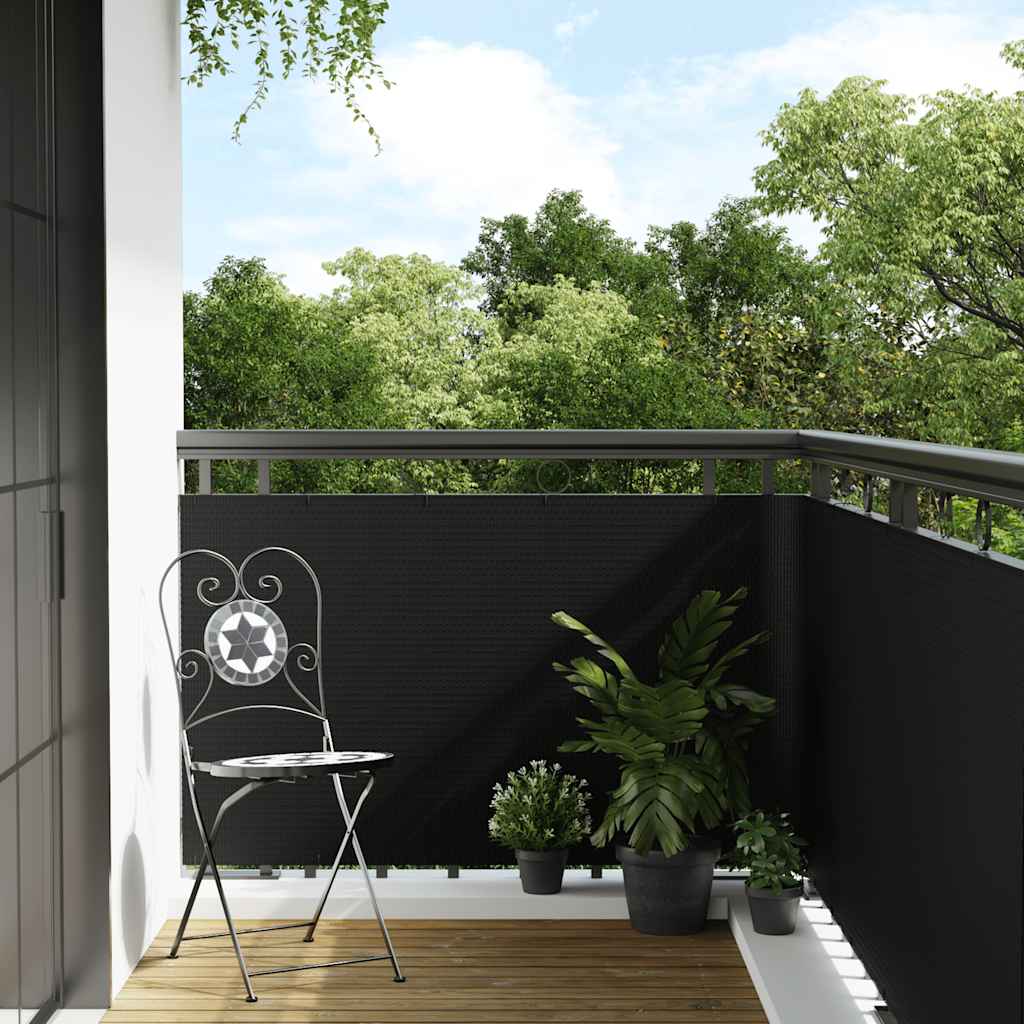 Fekete polyrattan erkélyparaván 1000x100 cm