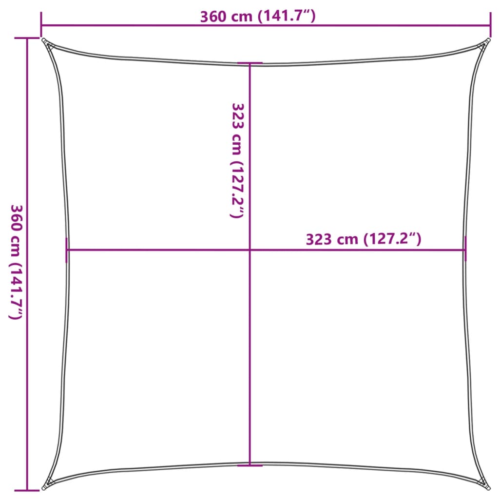 Világosszürke 100% poliészter oxford szövet napvitorla 3,6x3,6m 10