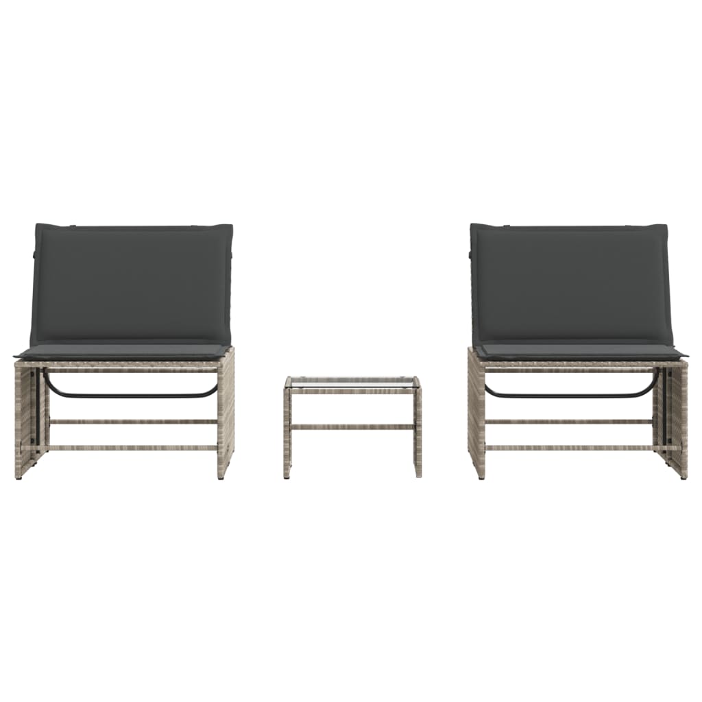 2 db világosszürke polyrattan napozóágy asztallal 6