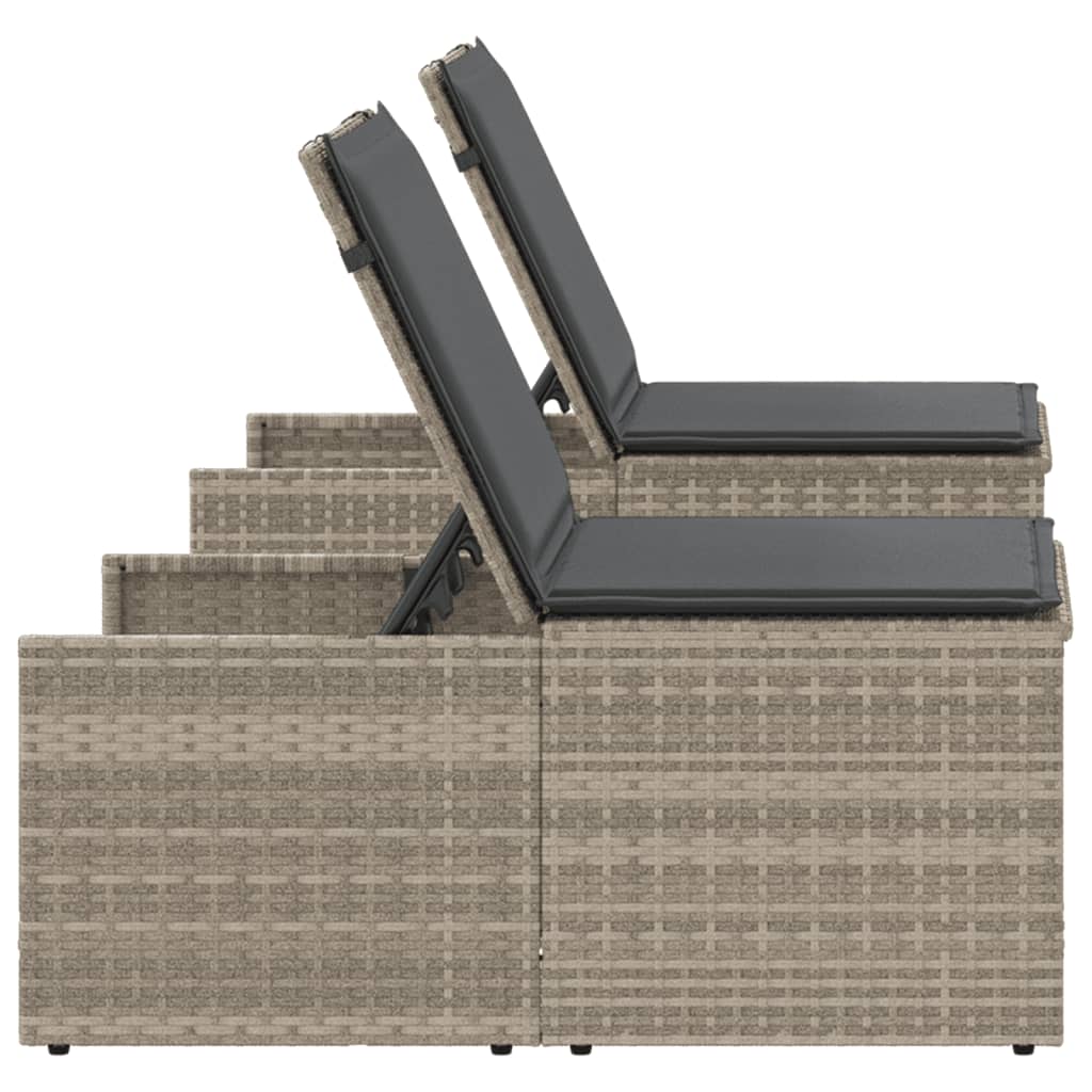 2 db világosszürke polyrattan napozóágy asztallal 7