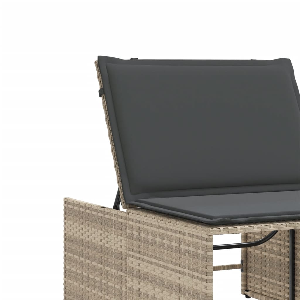 2 db világosszürke polyrattan napozóágy asztallal 10