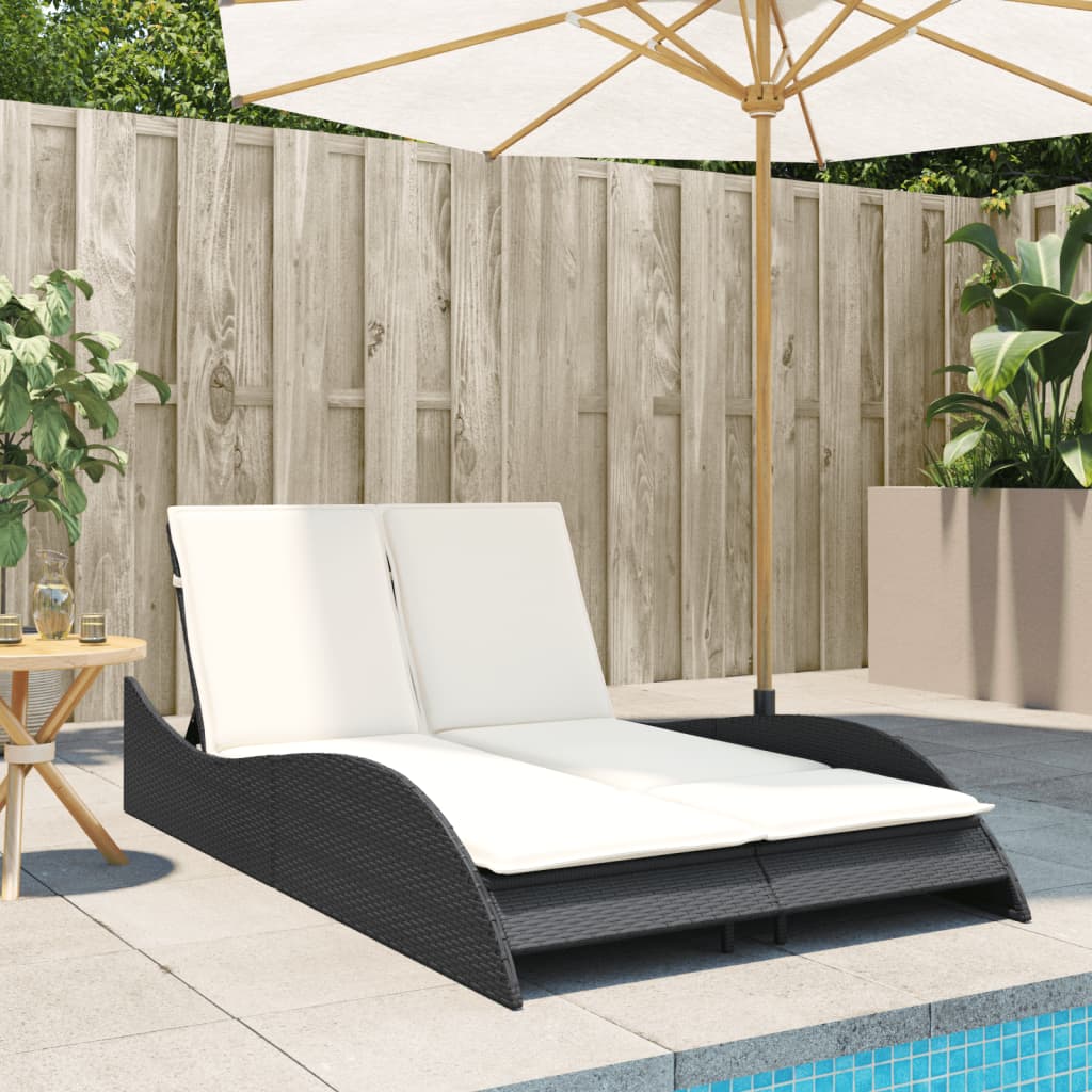Fekete polyrattan napozóágy párnákkal 114x205x73 cm 3