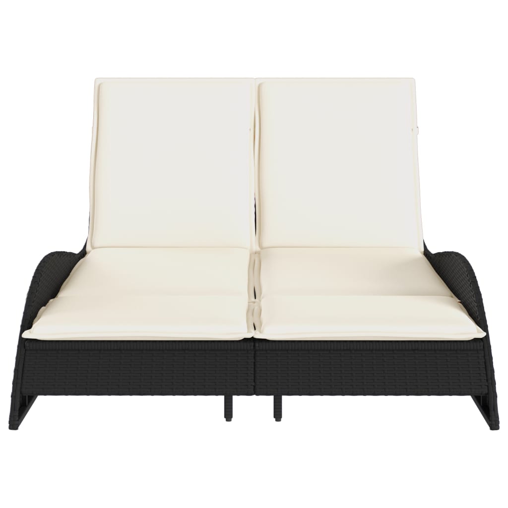 Fekete polyrattan napozóágy párnákkal 114x205x73 cm 4