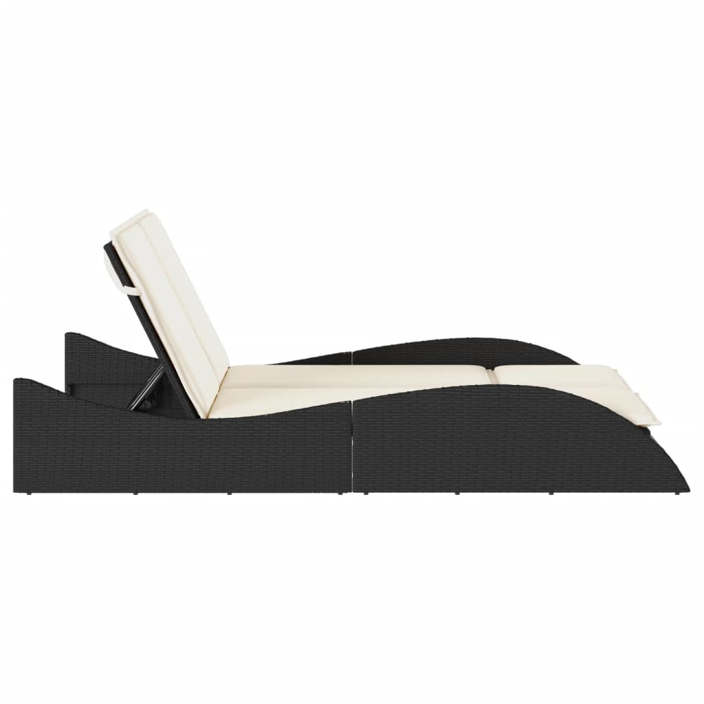 Fekete polyrattan napozóágy párnákkal 114x205x73 cm 5