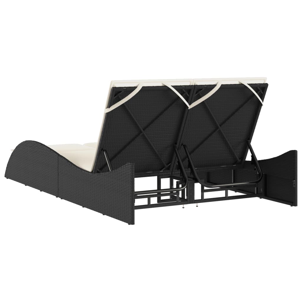 Fekete polyrattan napozóágy párnákkal 114x205x73 cm 6