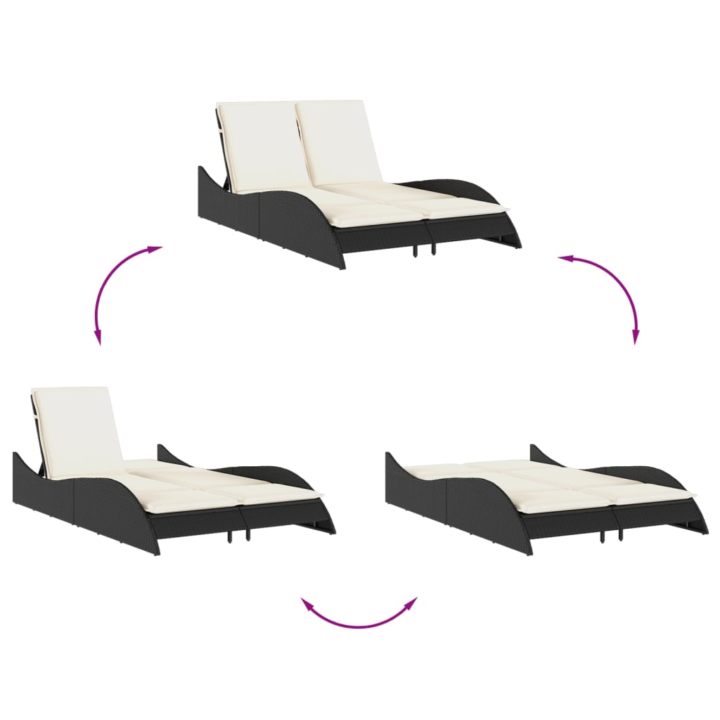 Fekete polyrattan napozóágy párnákkal 114x205x73 cm 8