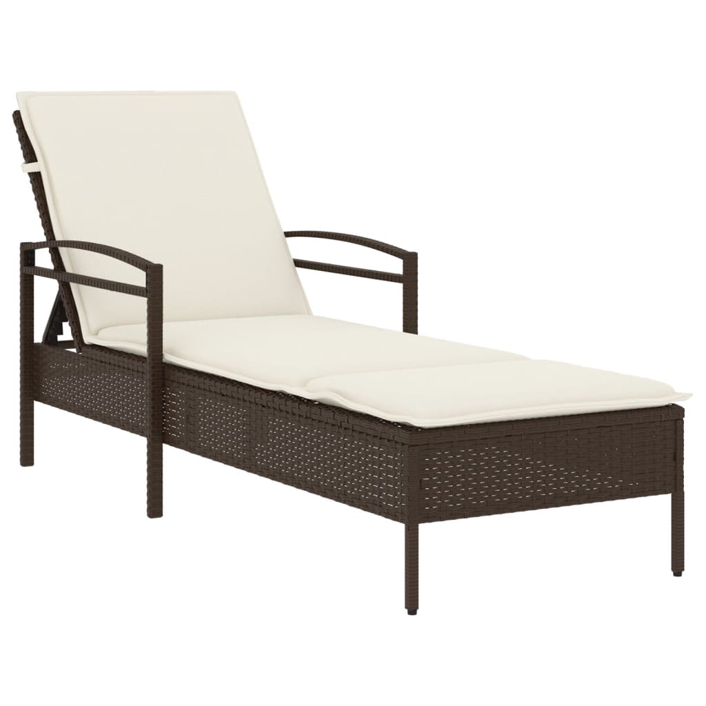 Barna polyrattan napozóágy párnával 63x200x81 cm 2