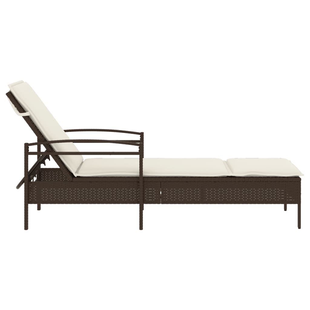 Barna polyrattan napozóágy párnával 63x200x81 cm 5