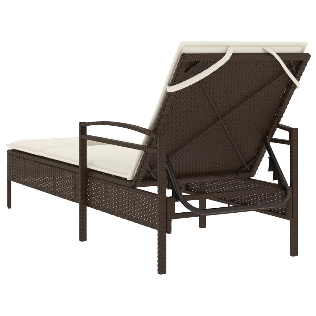 Barna polyrattan napozóágy párnával 63x200x81 cm 6