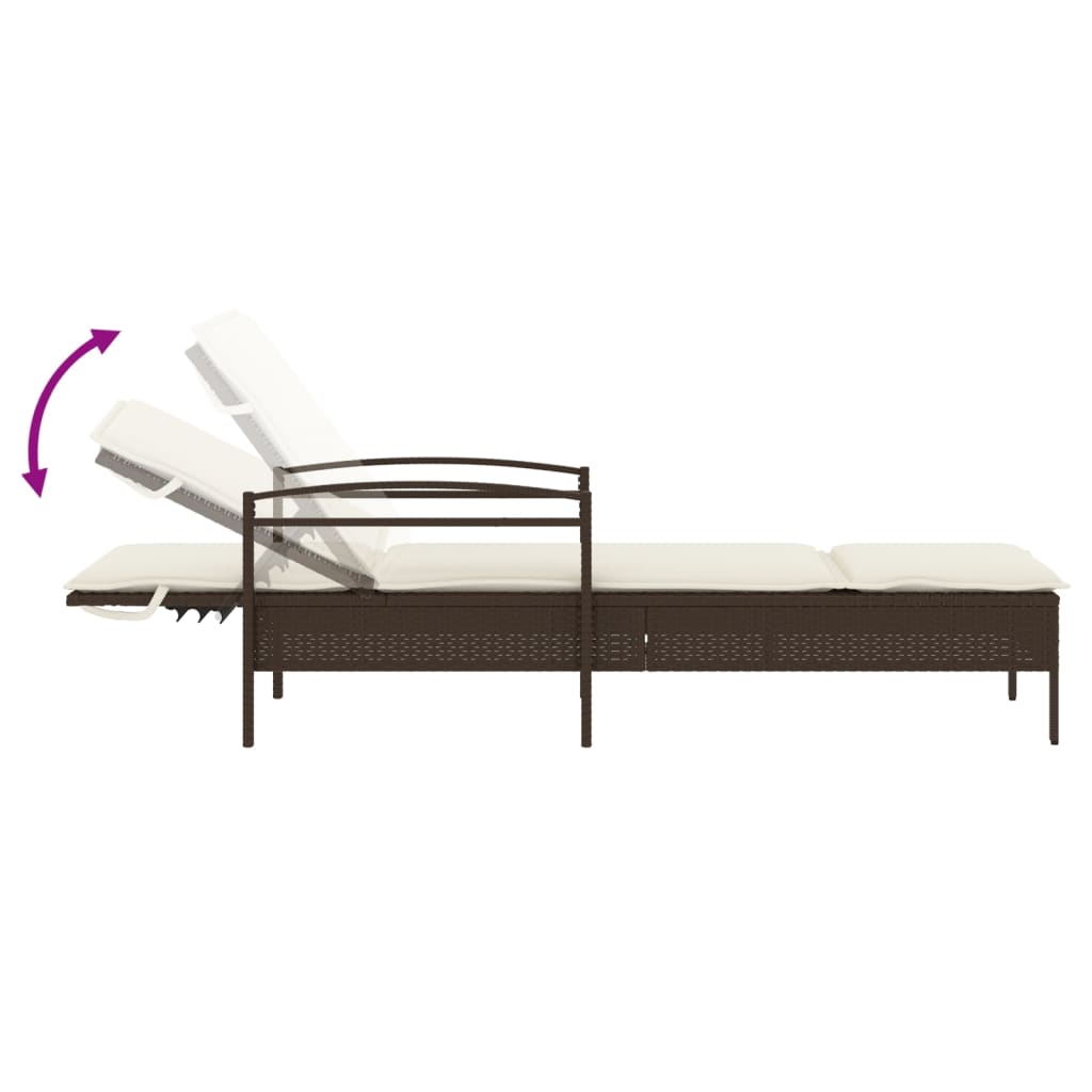 Barna polyrattan napozóágy párnával 63x200x81 cm 7