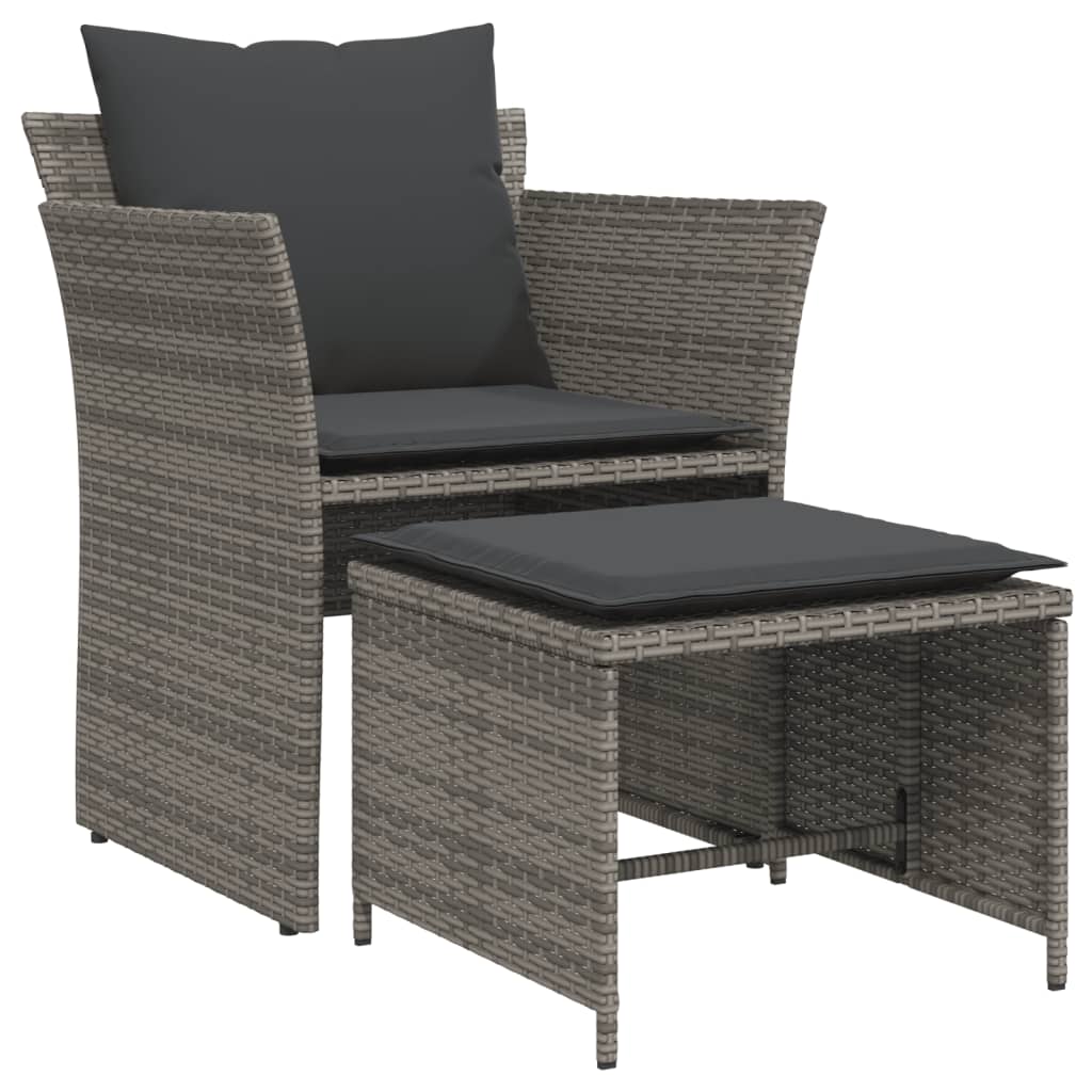 Szürke polyrattan kerti szék lábtartóval 2