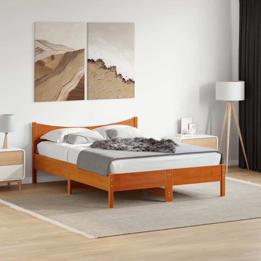 Viaszbarna tömör fenyőfa ágy matrac nélkül 120 x 200 cm