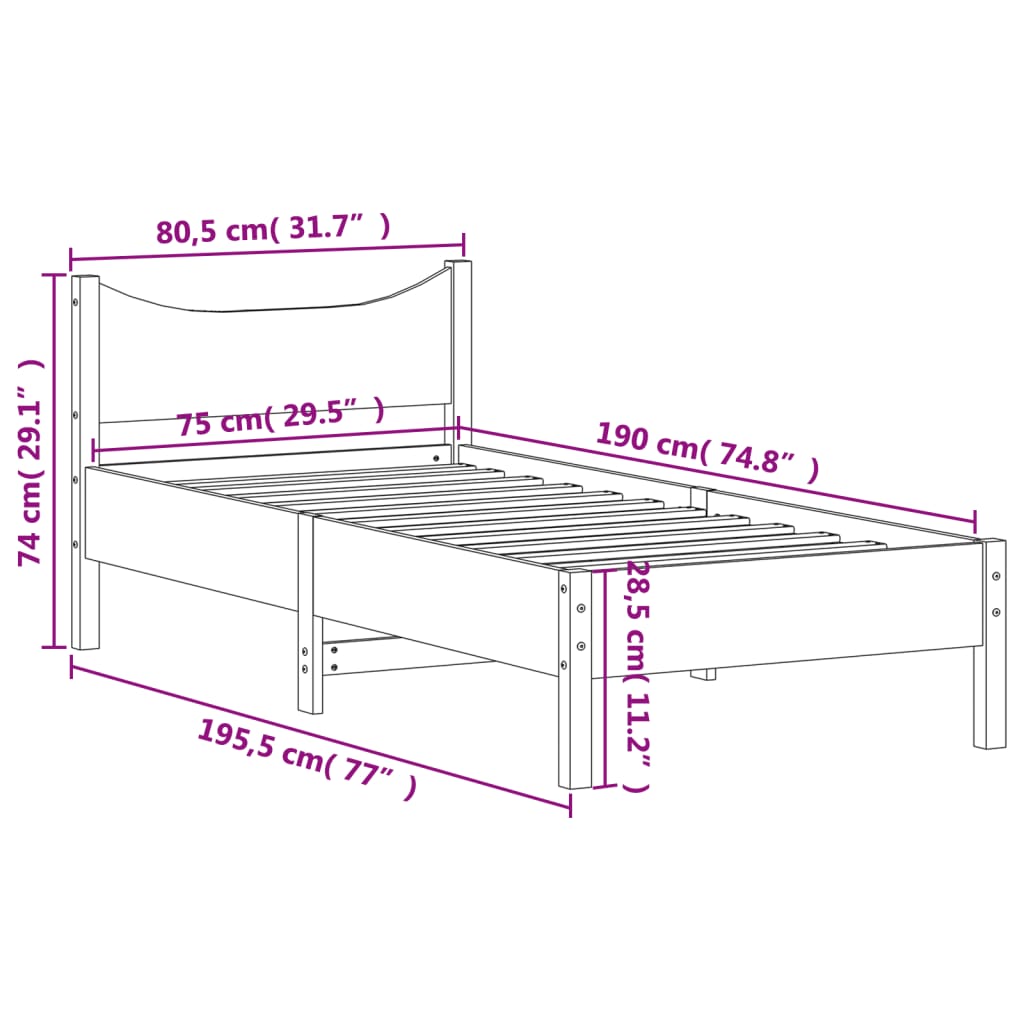 Fehér tömör fenyőfa ágy matrac nélkül 75 x 190 cm 9