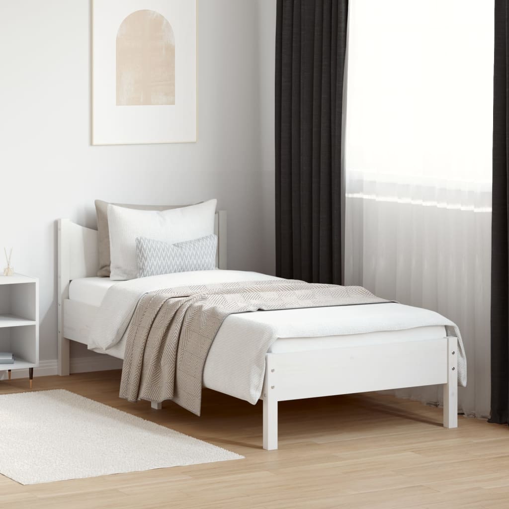 Fehér tömör fenyőfa ágy matrac nélkül 75 x 190 cm