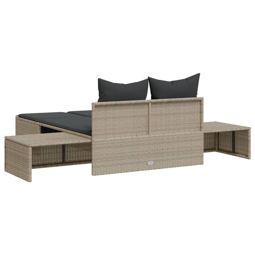 Világosszürke polyrattan dupla napozóágy párnával 6