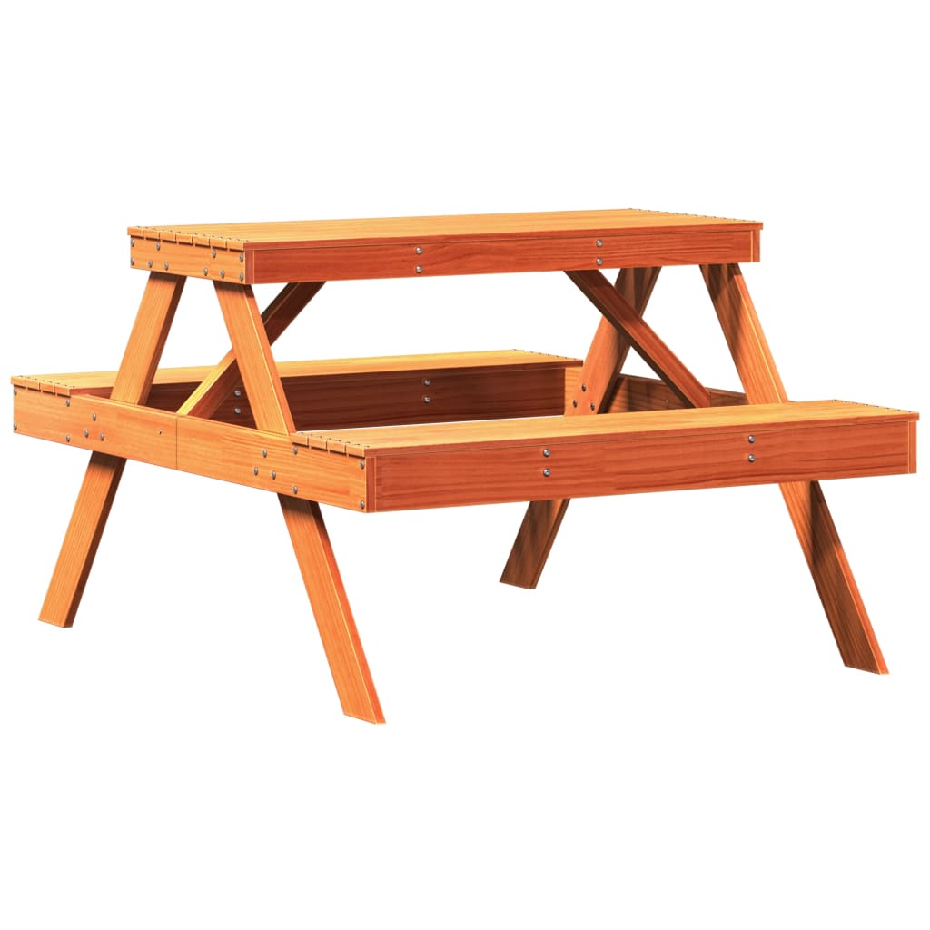 Viaszbarna tömör fenyőfa piknik asztal 105 x 134 x 75 cm 6