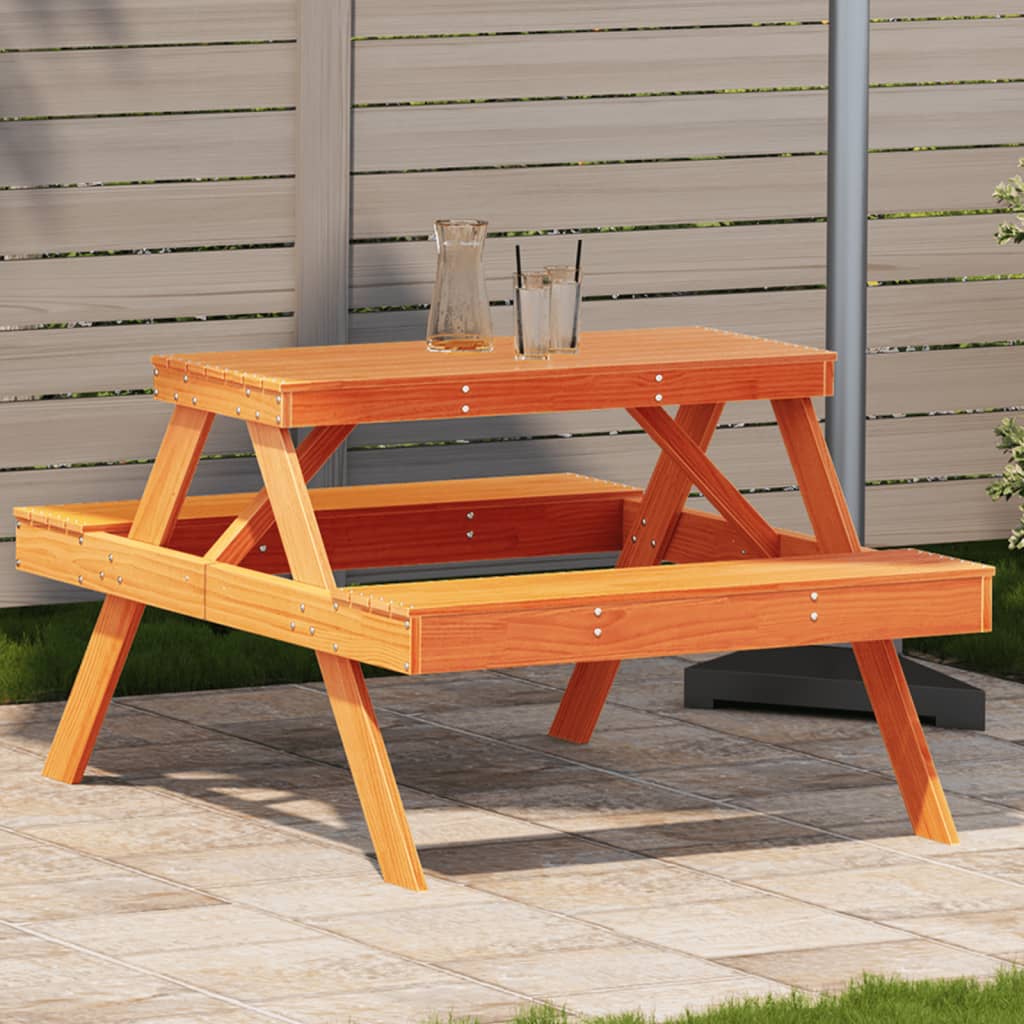 Viaszbarna tömör fenyőfa piknik asztal 105 x 134 x 75 cm