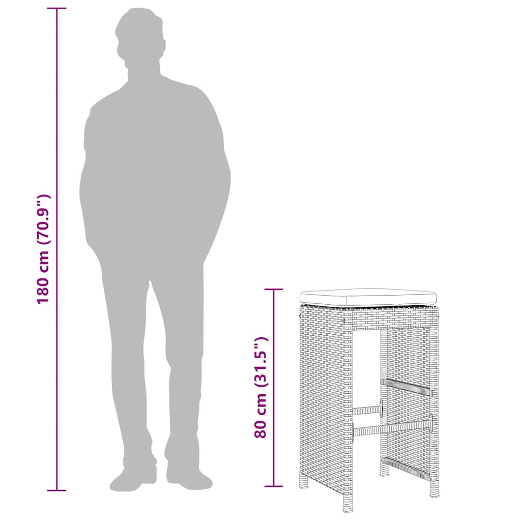 6 db barna polyrattan kerti bárszék párnával 9