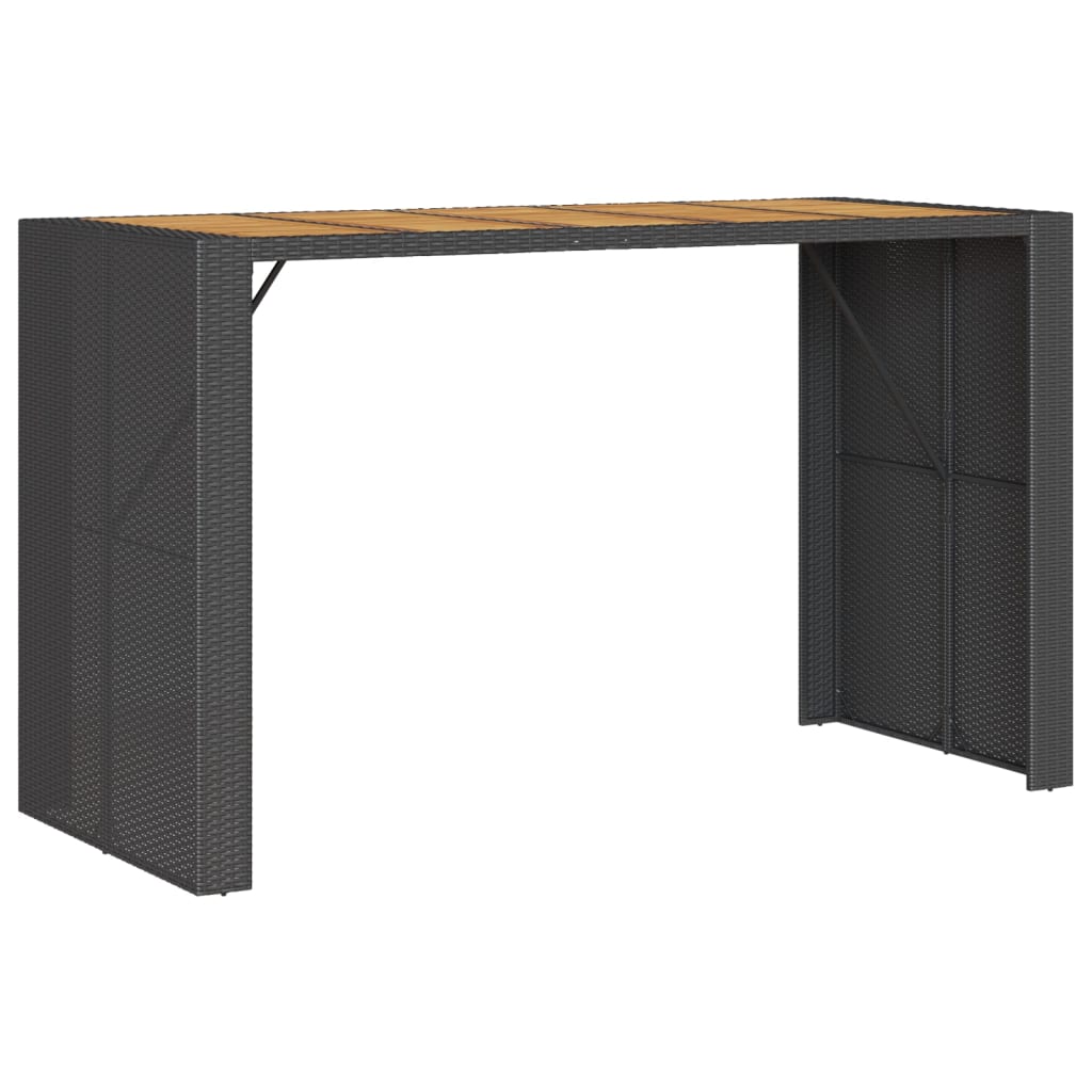 Fekete polyrattan kerti bárasztal akácfa lappal 185x80x110 cm 2