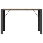 Fekete polyrattan kerti bárasztal akácfa lappal 185x80x110 cm 5