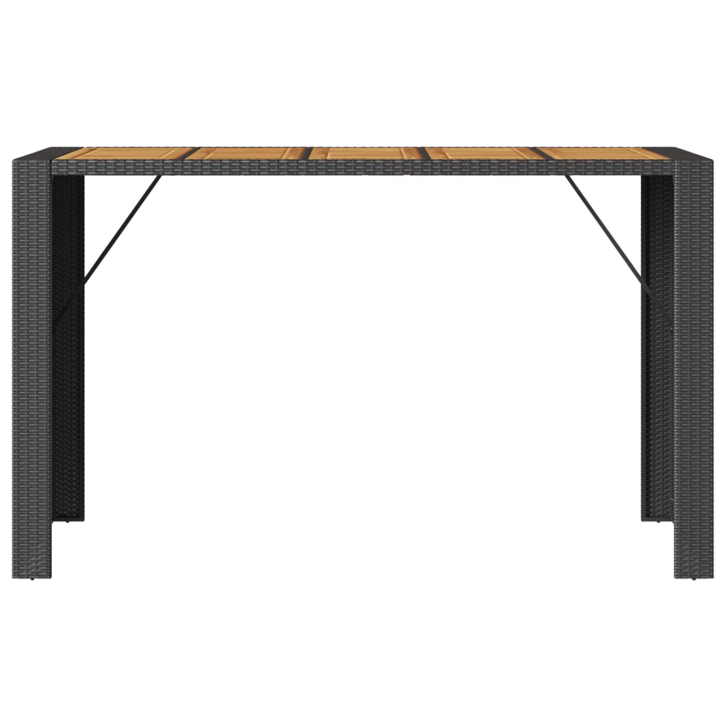 Fekete polyrattan kerti bárasztal akácfa lappal 185x80x110 cm 5