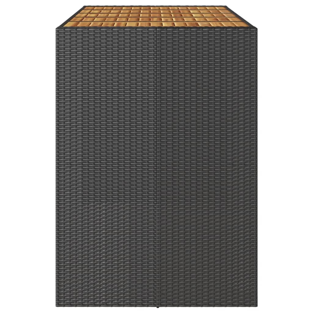 Fekete polyrattan kerti bárasztal akácfa lappal 185x80x110 cm 6