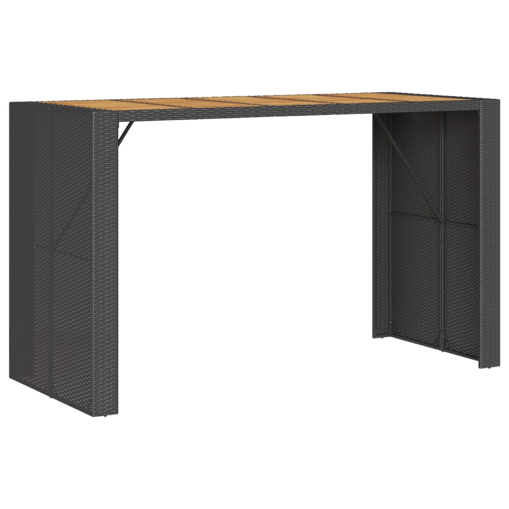 Fekete polyrattan kerti bárasztal akácfa lappal 185x80x110 cm 7