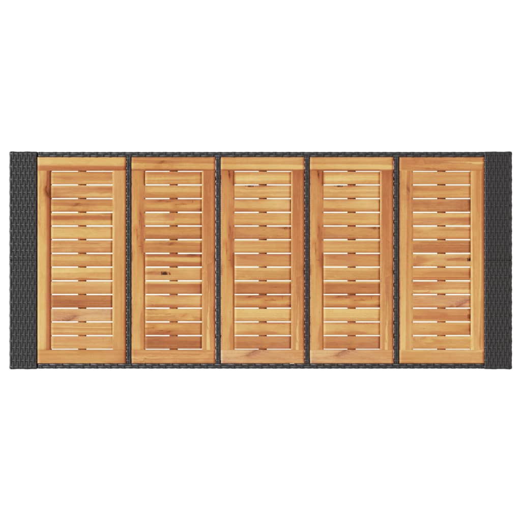 Fekete polyrattan kerti bárasztal akácfa lappal 185x80x110 cm 8